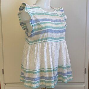 THML Blue Green Striped Sleeveless Ruffle Top Cotton sz M